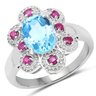2.28 Carat Genuine Swiss Blue Topaz And Ruby .925 Sterling Silver Ring