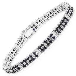 8.79 Carat Genuine Black Sapphire And White Diamond .925 Sterling Silver Bracelet