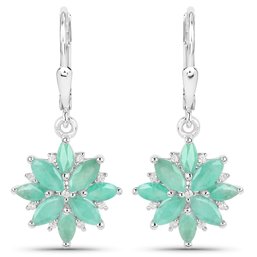 2.92 Carat Genuine Emerald And White Diamond .925 Sterling Silver Earrings