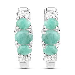 1.30 Carat Genuine Emerald And White Topaz .925 Sterling Silver Earrings