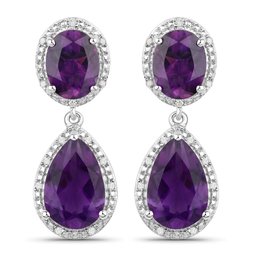8.45 Carat Genuine Amethyst And White Diamond .925 Sterling Silver Earrings