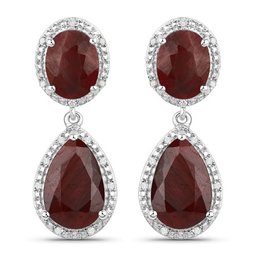 12.55 Carat Ruby And White Diamond .925 Sterling Silver Earrings