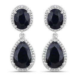 13.35 Carat Sapphire And White Diamond .925 Sterling Silver Earrings