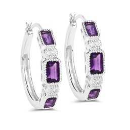 2.18 Carat Genuine Amethyst And White Topaz .925 Sterling Silver Earrings