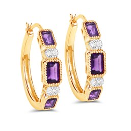 2.18 Carat Genuine Amethyst And White Topaz .925 Sterling Silver Earrings