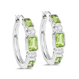 2.40 Carat Genuine Peridot And White Topaz .925 Sterling Silver Earrings