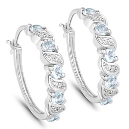 1.08 Carat Genuine Aquamarine And White Topaz .925 Sterling Silver Earrings