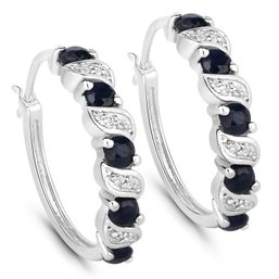 1.28 Carat Genuine Blue Sapphire And White Topaz .925 Sterling Silver Earrings