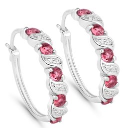 1.28 Carat Genuine Pink Tourmaline And White Topaz .925 Sterling Silver Earrings