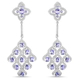 3.90 Carat Genuine Tanzanite And White Topaz .925 Sterling Silver Earrings