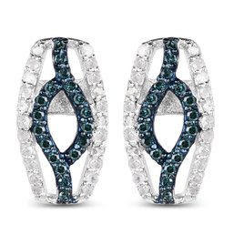 0.42 Carat Genuine Blue Diamond & White Diamond .925 Sterling Silver Earrings