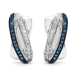 0.28 Carat Genuine Blue Diamond & White Diamond .925 Sterling Silver Earrings