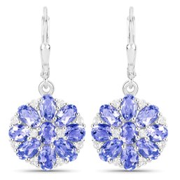 4.46 Carat Genuine Tanzanite And White Topaz .925 Sterling Silver Earrings
