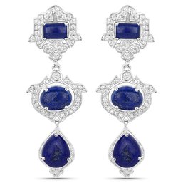 9.37 Carat Genuine Lapis And White Topaz .925 Sterling Silver Earrings