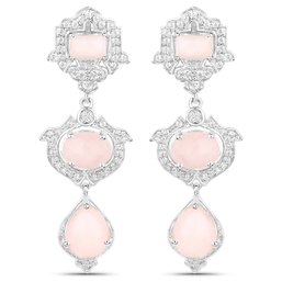 6.97 Carat Genuine Pink Opal And White Topaz .925 Sterling Silver Earrings