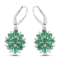 3.04 Carat Genuine Zambian Emerald And White Zircon .925 Sterling Silver Earrings