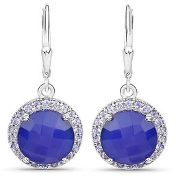 7.46 Carat Genuine Blue Chalcedonia And Tanzanite .925 Sterling Silver Earrings