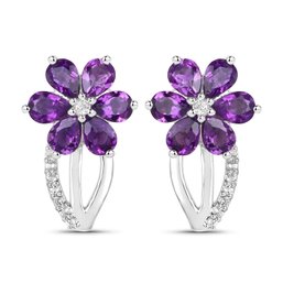 1.90 Carat Genuine Amethyst And White Topaz .925 Sterling Silver Earrings