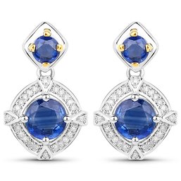 3.03 Carat Genuine Kyanite And White Diamond 14K Yellow Gold With .925 Sterling Silver Earrings