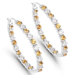 3.16 Carat Genuine Citrine And White Topaz .925 Sterling Silver Earrings