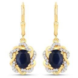 3.46 Carat Genuine Blue Sapphire And White Topaz .925 Sterling Silver Earrings