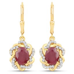 3.46 Carat Genuine Ruby And White Topaz .925 Sterling Silver Earrings