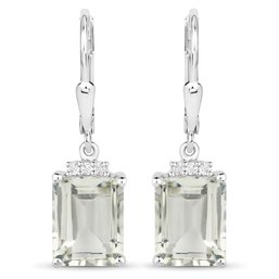 7.23 Carat Genuine Green Amethyst And White Topaz .925 Sterling Silver Earrings