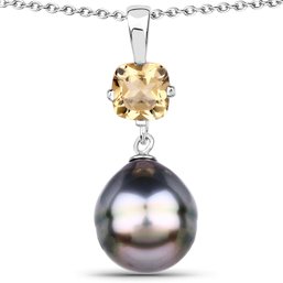 0.92 Carat Genuine Citrine And Tahitian Cultured Pearl .925 Sterling Silver Pendant