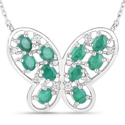 1.56 Carat Genuine Emerald And White Zircon .925 Sterling Silver Necklace