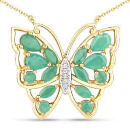2.60 Carat Genuine Emerald And White Zircon .925 Sterling Silver Necklace