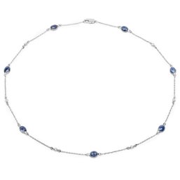 6.43 Carat Genuine Blue Sapphire And White Diamond .925 Sterling Silver Necklace 36'