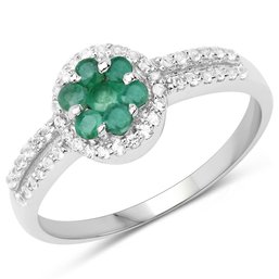 0.46 Carat Genuine Emerald & White Topaz .925 Sterling Silver Ring