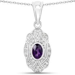 0.54 Carat Genuine Amethyst And White Topaz .925 Sterling Silver Pendant