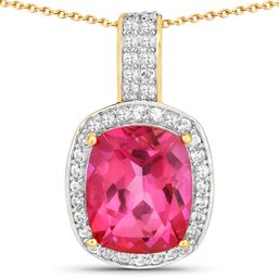 6.87 Carat Genuine Pink Topaz And White Topaz .925 Sterling Silver Pendant