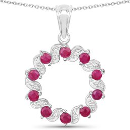 1.40 Carat Genuine Ruby And White Topaz .925 Sterling Silver Pendant