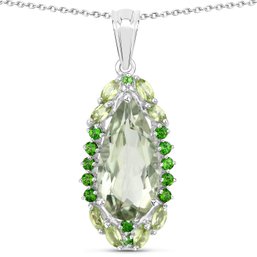 5.54 Carat Genuine Green Amethyst, Peridot And Chrome Diopside .925 Sterling Silver Pendant