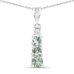0.31 Carat Genuine Green Sapphire And White Diamond .925 Sterling Silver Pendant