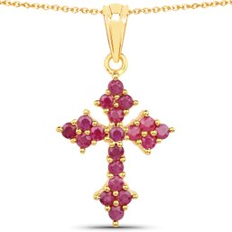 18K Yellow Gold Plated 1.90 Carat Genuine Ruby .925 Sterling Silver PendantQ