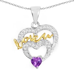 Two Tone Plated 0.44 Carat Genuine Amethyst And White Topaz .925 Sterling Silver Pendant