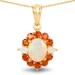 14K Yellow Gold Plated 2.78 Carat Genuine Ethiopian Opal & Madeira Citrine .925 Sterling Silver Pendant