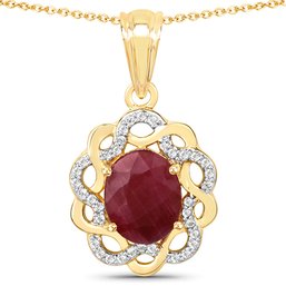 3.43 Carat Genuine Ruby And White Topaz .925 Sterling Silver Pendant