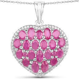 5.00 Carat Genuine Ruby And White Diamond .925 Sterling Silver Pendant