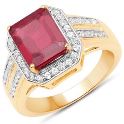 14K Yellow Gold Plated 4.61 Carat Ruby And White Topaz .925 Sterling Silver Ring