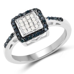 0.26 Carat Genuine Blue Diamond And White Diamond .925 Sterling Silver Ring