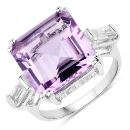 8.30 Carat Genuine Pink Amethyst And White Topaz .925 Sterling Silver Ring