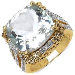 14K Yellow Gold Plated 8.24 Carat Genuine Amethyst & White Topaz .925 Sterling Silver Ring