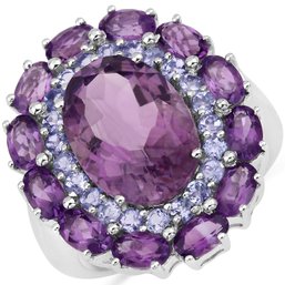 7.83 Carat Genuine Amethyst And Tanzanite .925 Sterling Silver Ring