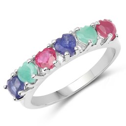 1.88 Carat Genuine Ruby, Emerald & Sapphire .925 Sterling Silver Ring