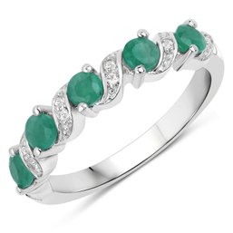0.54 Carat Genuine Emerald And White Topaz .925 Sterling Silver Ring