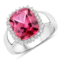 4.38 Carat Genuine Pink Topaz And White Topaz .925 Sterling Silver Ring